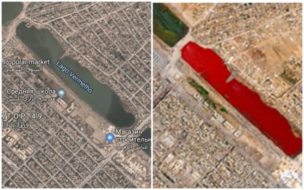 Водоросли или трупы животных? Кроваво-красное озеро было обнаружено в Ираке в Google Maps